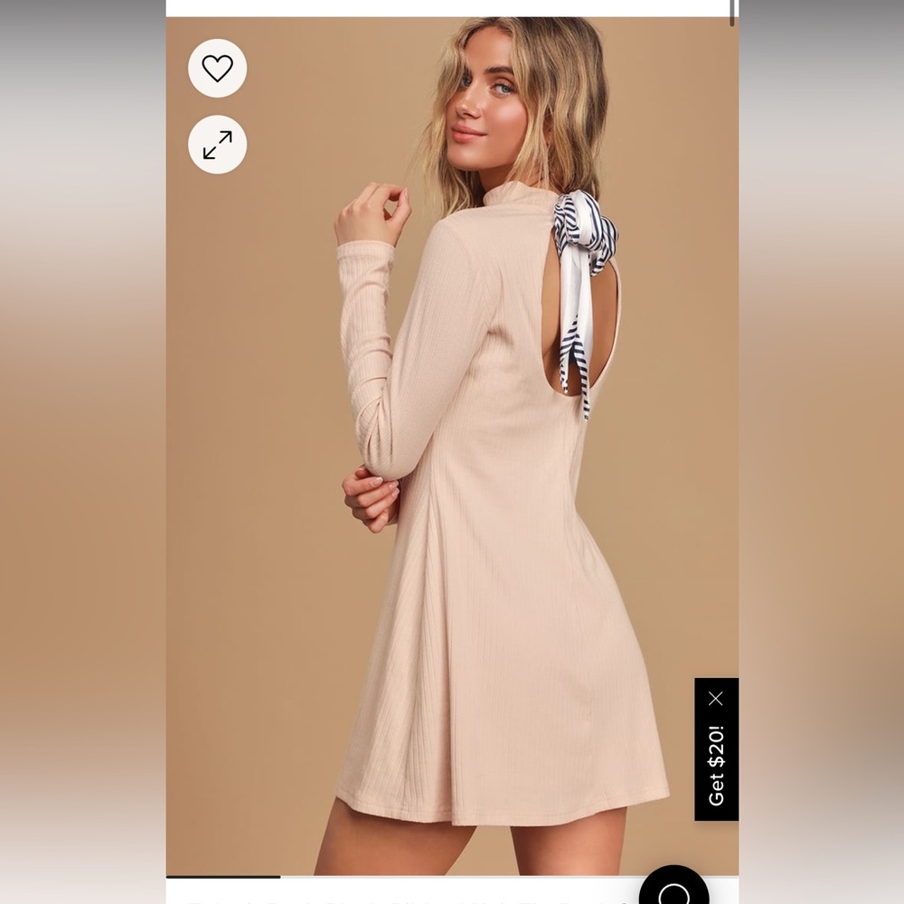 Lulus Take it Back Blush Ribbed Knit Tie-Back Sweater Dress